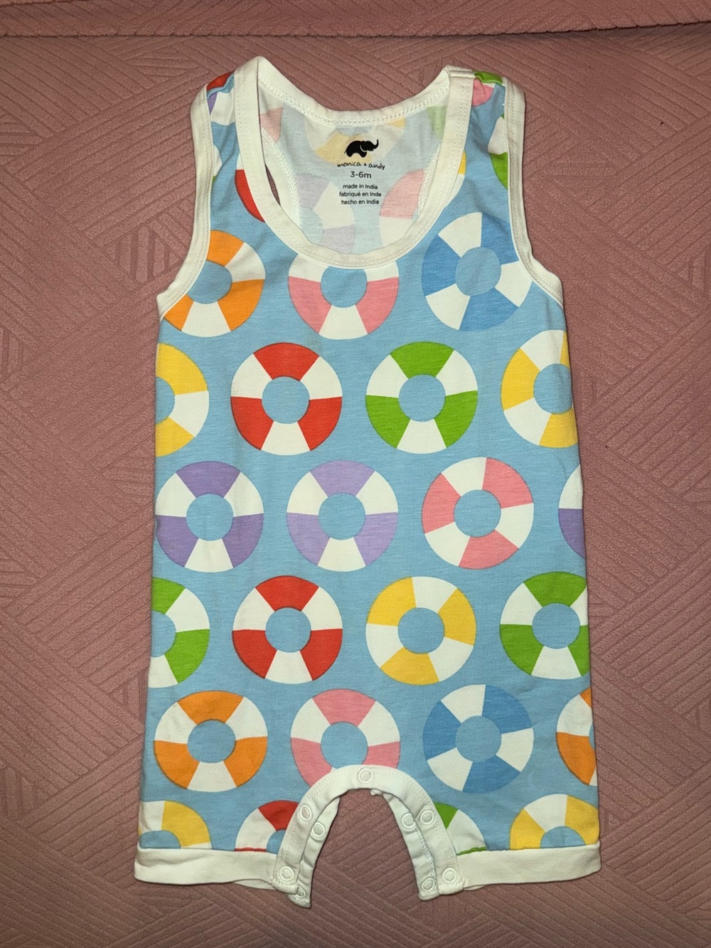 Moncia & Andy Light Blue Lifesaver Tank Romper with Multicolor Rings